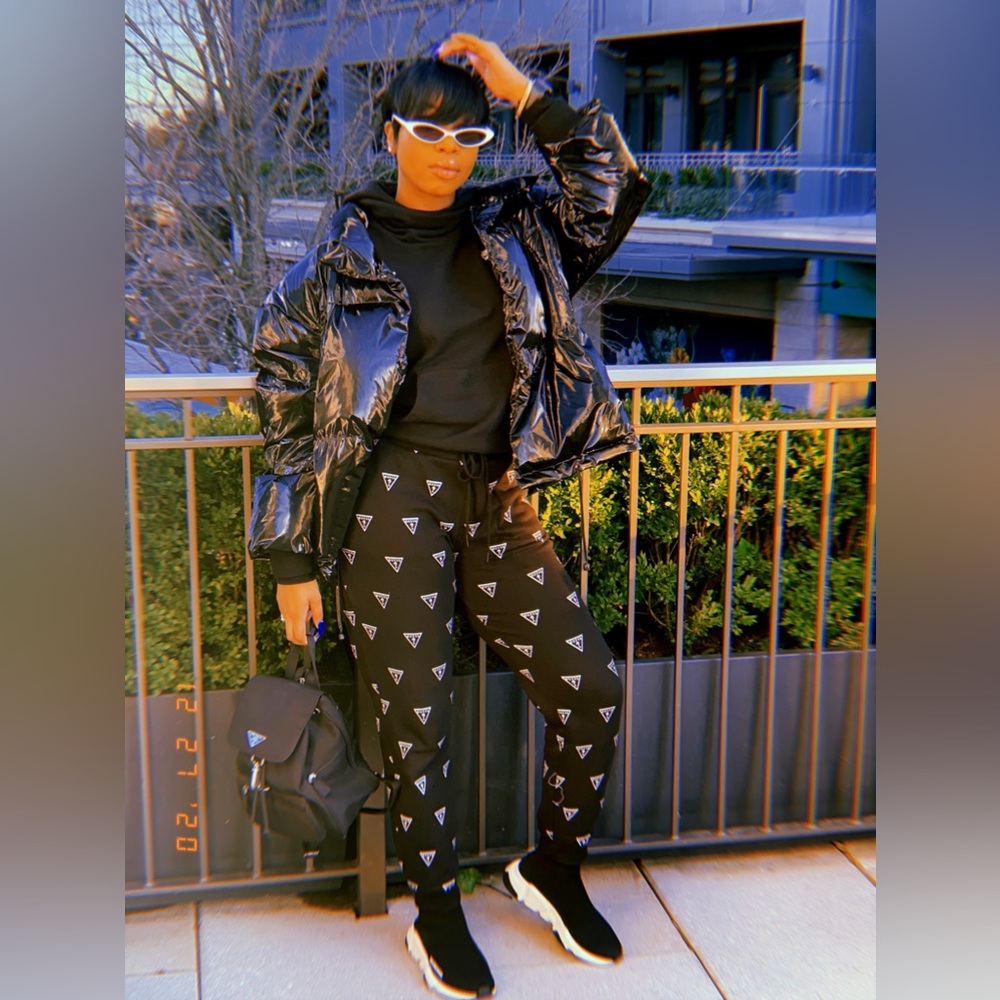 Black Vinyl Puffer Coat | Adjustable Waist
